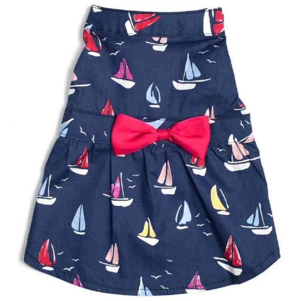 Size XSmall Nautical Navy Blue Sailboat Dog Dress by Worthy Dog
